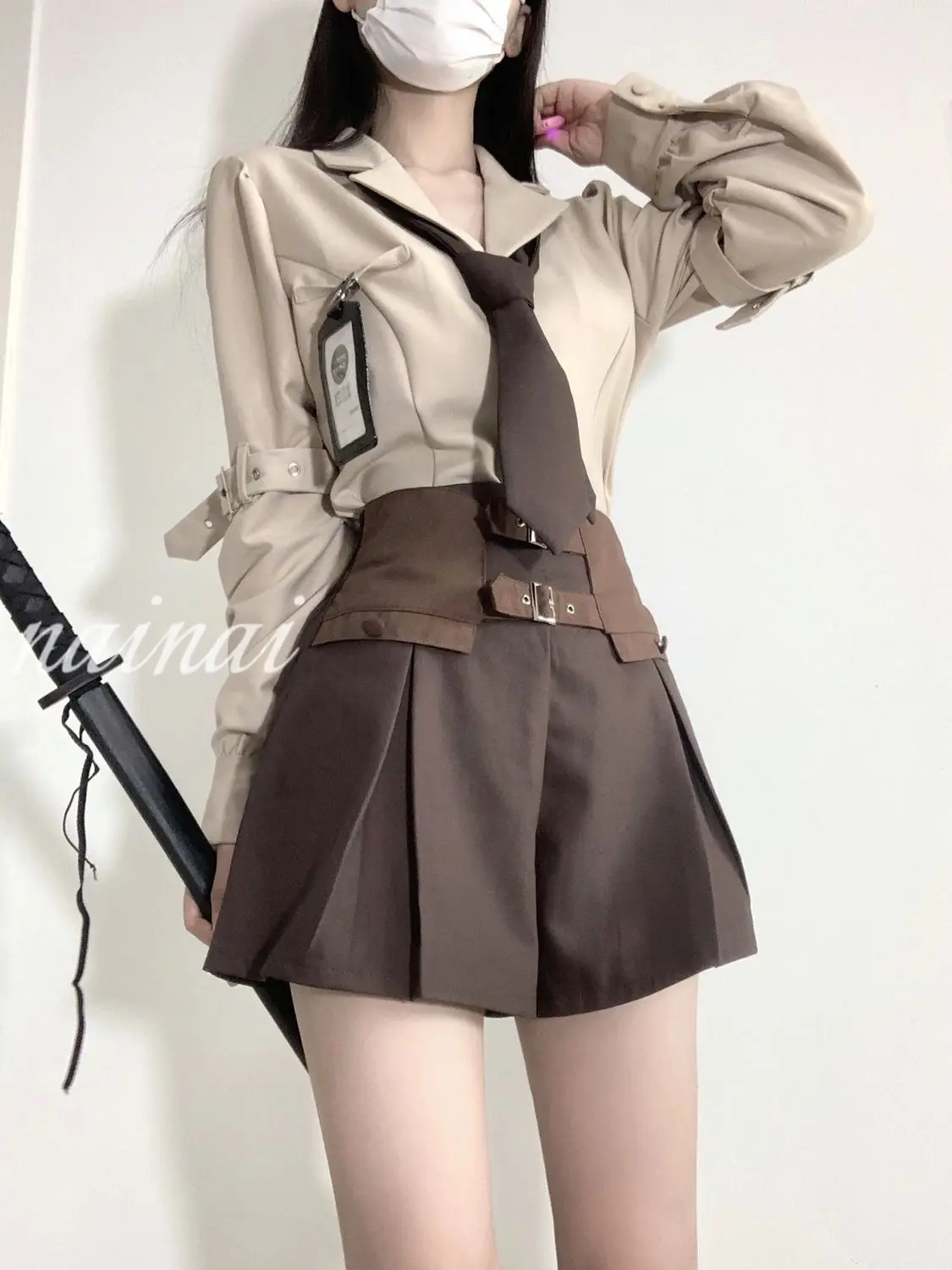 

Japan Suit Long-Sleeved Suit Collar Shirt Brown Shorts Sweet Style Suit Suitable For People Under 1.7 Meters Tall