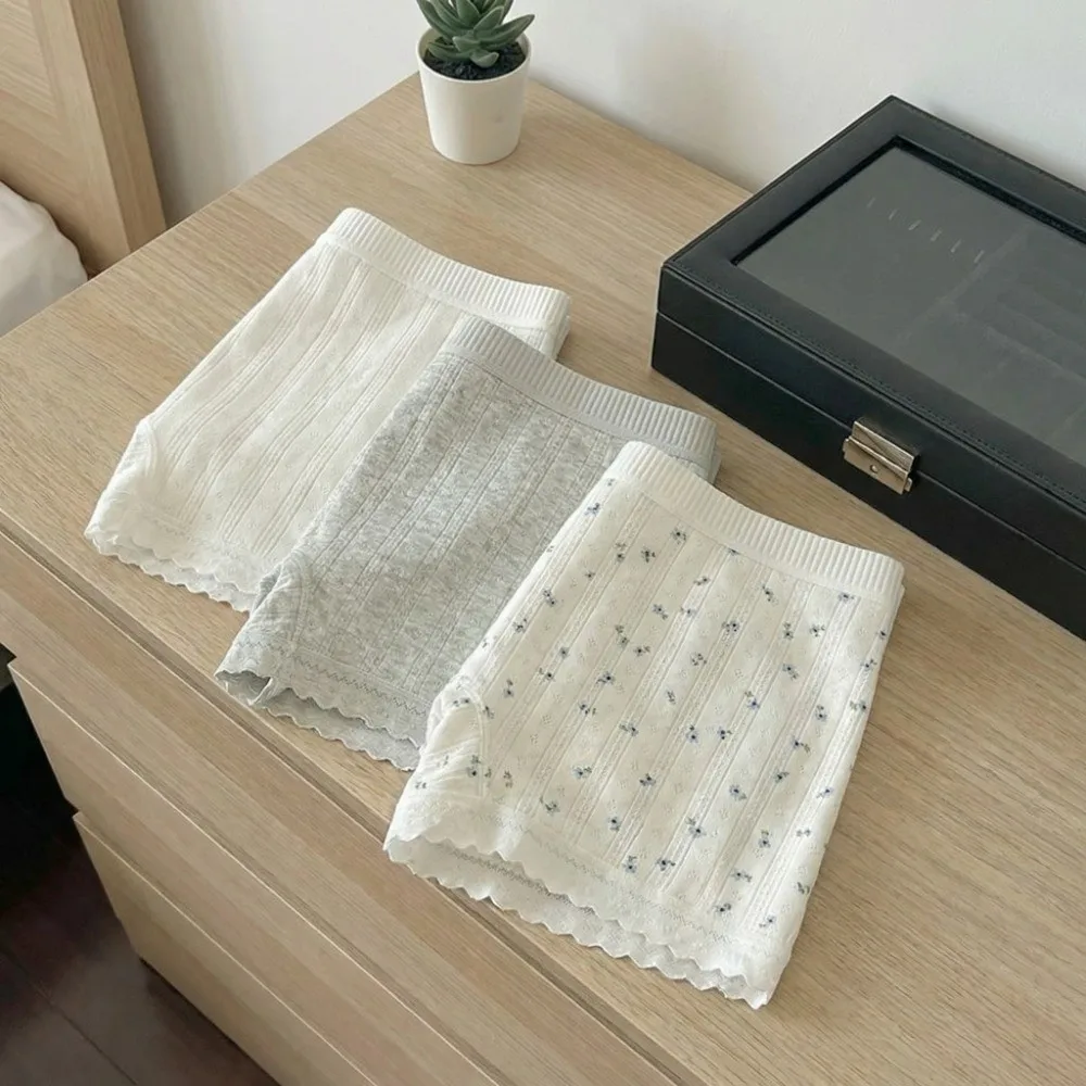 

Fashion Mid Waist Lace Safety Pants Underwear Anti-exposure Sweet Floral Shorts Lingerie Cotton Flower Panties Daily