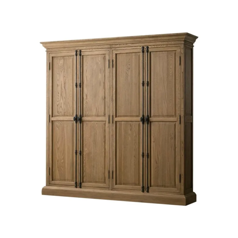 

Country old solid wood wardrobe four-door cabinet French retro oak hanging storage home
