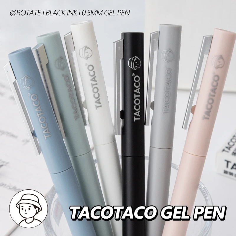 4 Pcs/Set Creative Low Gravity Center Gel Pen Morandi Color Rotating Refill 0.5mm Black Ink Quick-Dry Writing Pens Stationery
