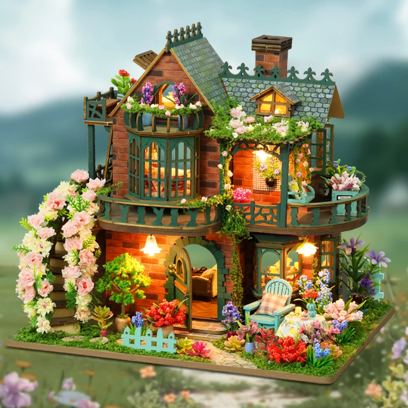 DIY ไม้ Miniature ชุด Fairy Garden Casa บ้านตุ๊กตา 3D ปริศนาตุ๊กตาเฟอร์นิเจอร์สําหรับของขวัญวันเกิดเพื่อน