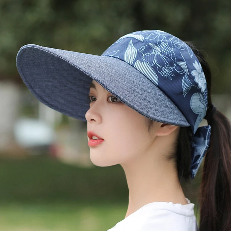 Summer Sun Hat Flower Printed Visor Caps Female Scalable Brim Empty Top Baseball Cap UV Protection Beach Outdoor Sun Hats Women