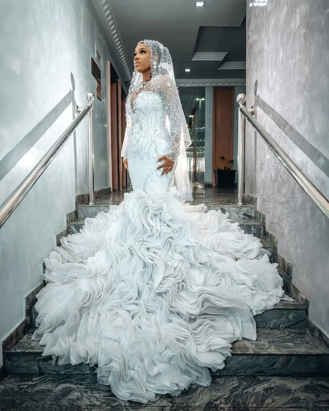 تخصيص العربية حجم كبير بلورات العاج مطرز الدانتيل طبقات الأورجانزا فساتين الزفاف فستان العروس فساتين الزفاف #1