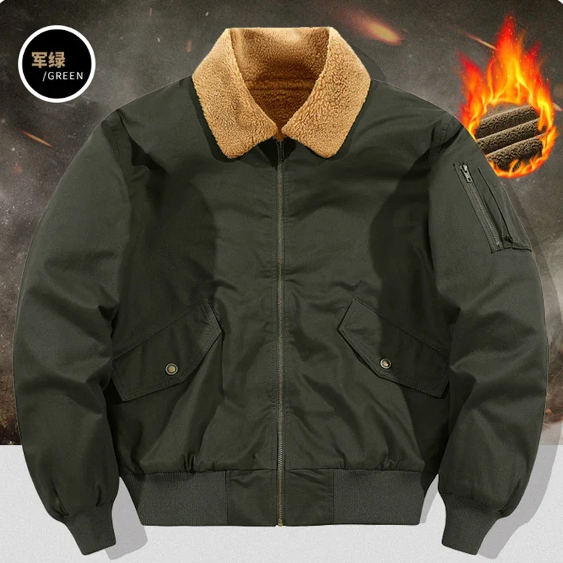 Winter Thick Pilot Air Men Bomber Jacket Mens Military Jackets Mens Casual Solid Zipper MA-1 Jacket Slim Fit Male Fleece Coats