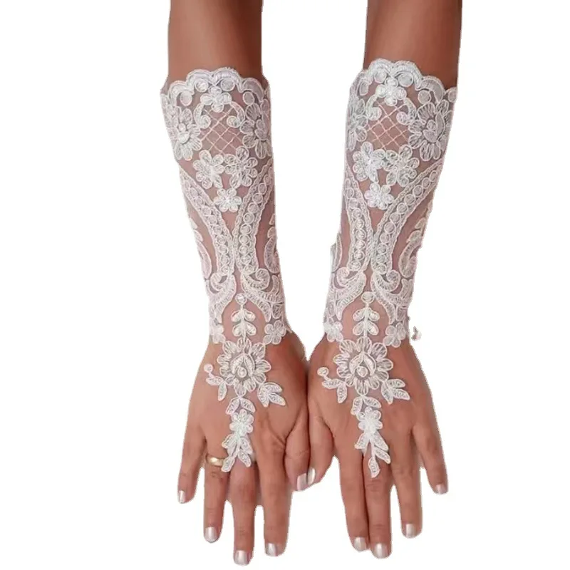 Guantes de encaje para vestido de novia, guantes góticos sin dedos, tema europeo y americano, guantes de fiesta de boda para mujer, nuevo