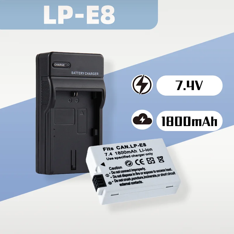 

7.4V 1800mAh LP-E8 Li-ion Battery & Charger for Canon EOS 550D 700D 600D 650D Rebel T2i T3i T4i T5i