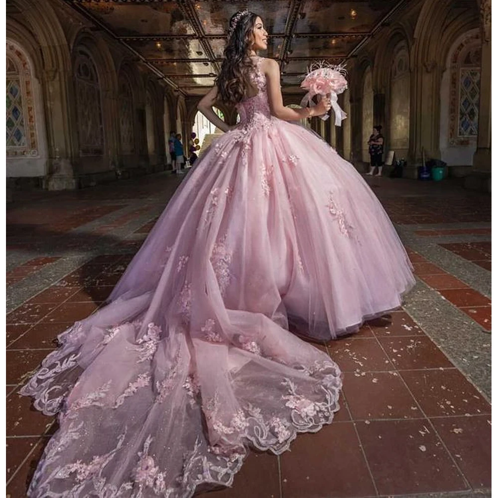 Robes de Quinceanera à lacets avec train détaché, robe de graduation à fleurs, robe éducative, Sweet 16, 15 ans, 2022