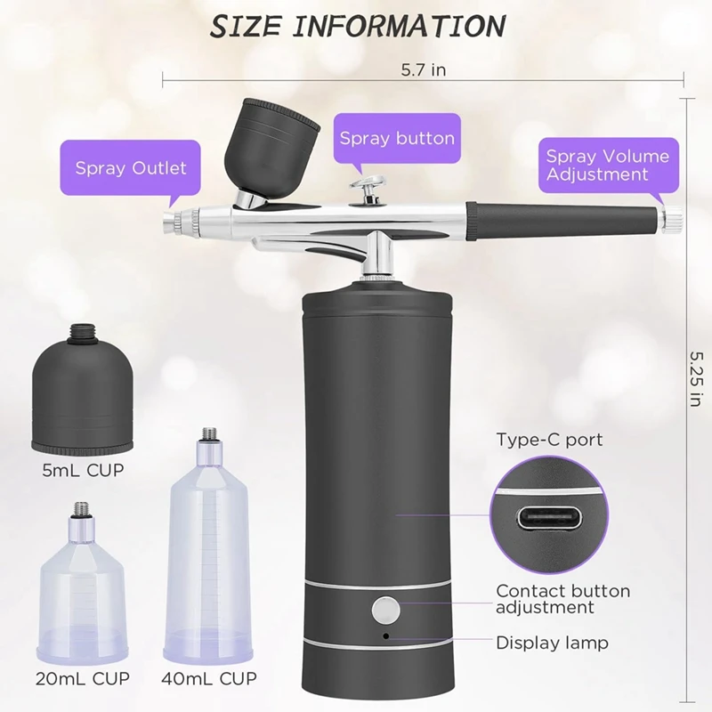 Sem fio recarregável Compressor Airbrush Set, Airbrush portátil, trata automaticamente, Pintura Modelo, Unhas, Maquiagem