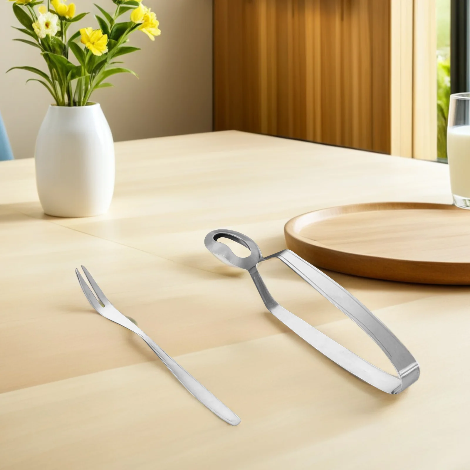 

4pcs Stainless Tong Fork Set Escargot Dining Tools Rust Resistant Food Serving Tongs Kitchen Escargot Dining Set Tableware