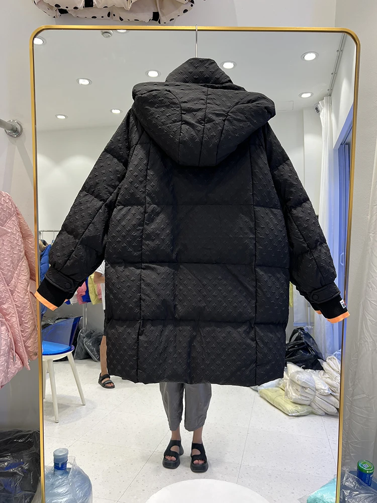 Winter Women 90% White Duck Down Coat Casual Hooded Zipper Long Jacket Female Loose Thick Warm Snow Outwear