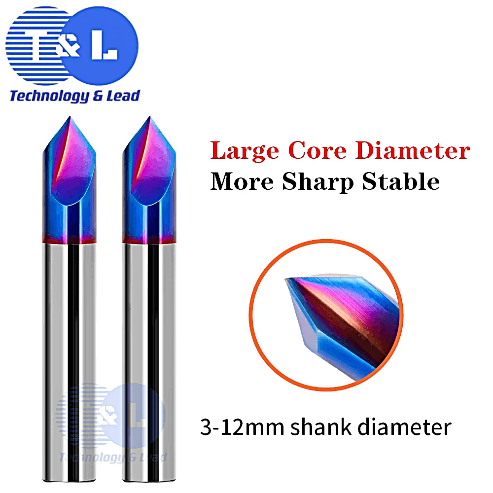 T&L Chamfer Milling Cutter 60 90 120 Degree Carbide Chamfering Mill Deburring Edges V Grove Router Bit 2/3Flutes CNC End Mill