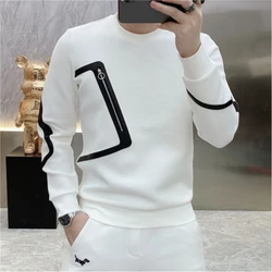 Korean Fashion Trend Autumn New Sweatshirts Men O-Neck New Zipper Jacquard Weave Youthful Vitality Casual Loose Loog Sleeve Tops