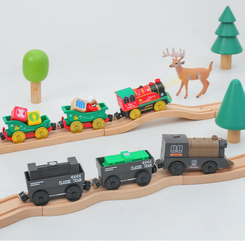 Zestaw lokomotywy elektrycznej na baterie Diecast Magnetyczna zabawka lokomotywa pasująca do drewnianych torów kolejowych Zabawki Prezent dla dzieci W02