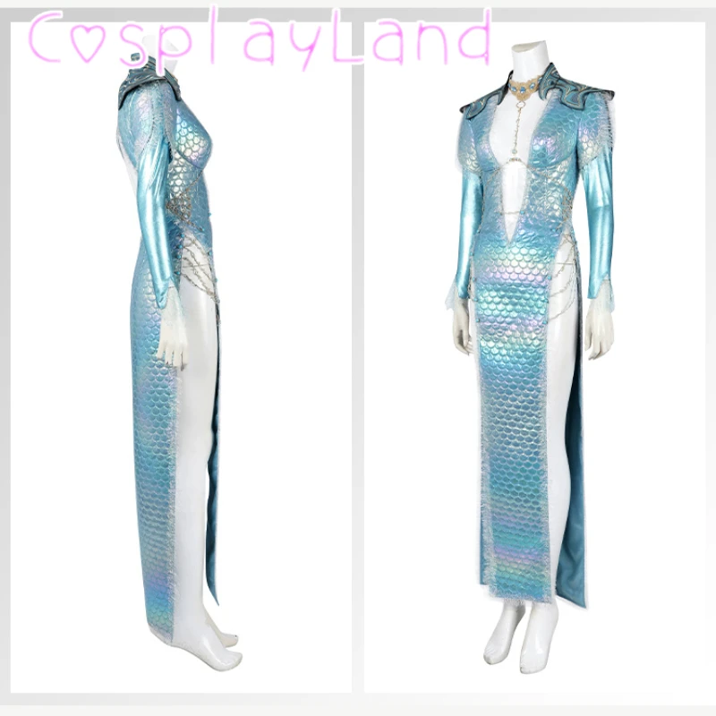 Wavemother's Robe Disguise Baldur Cosplay Costume Sexy Blue Long Fish Scale Dress Halloween Suit Comic Con Wavemother Outfit