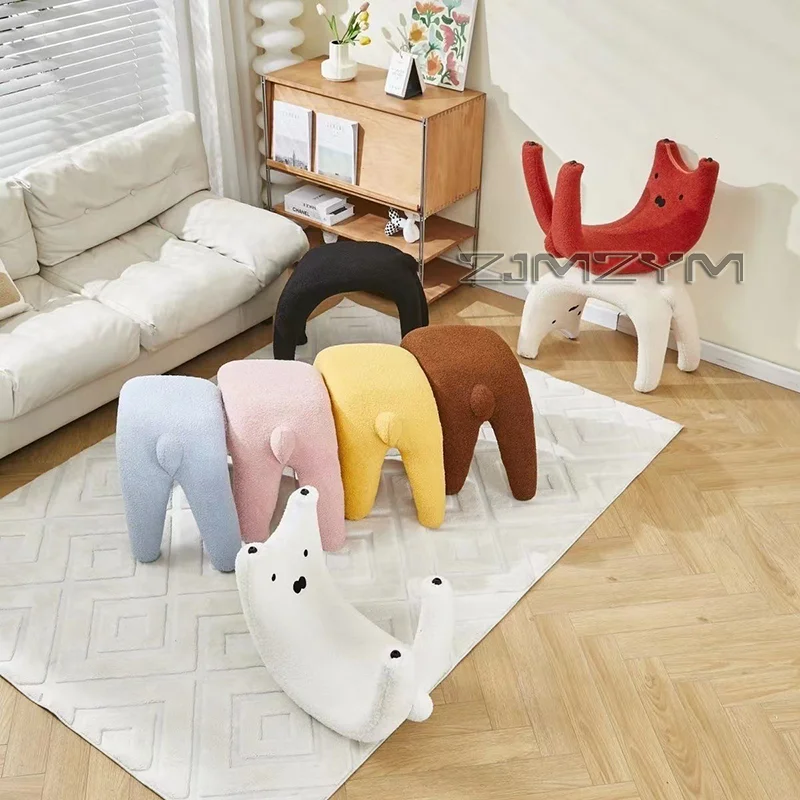 Cat Stool Bent Shoe Change Stool Lamb's Wool Stool Makeup Vanity Stool Entryway Stool Living Room Sofa Low Chairs，Ottomans