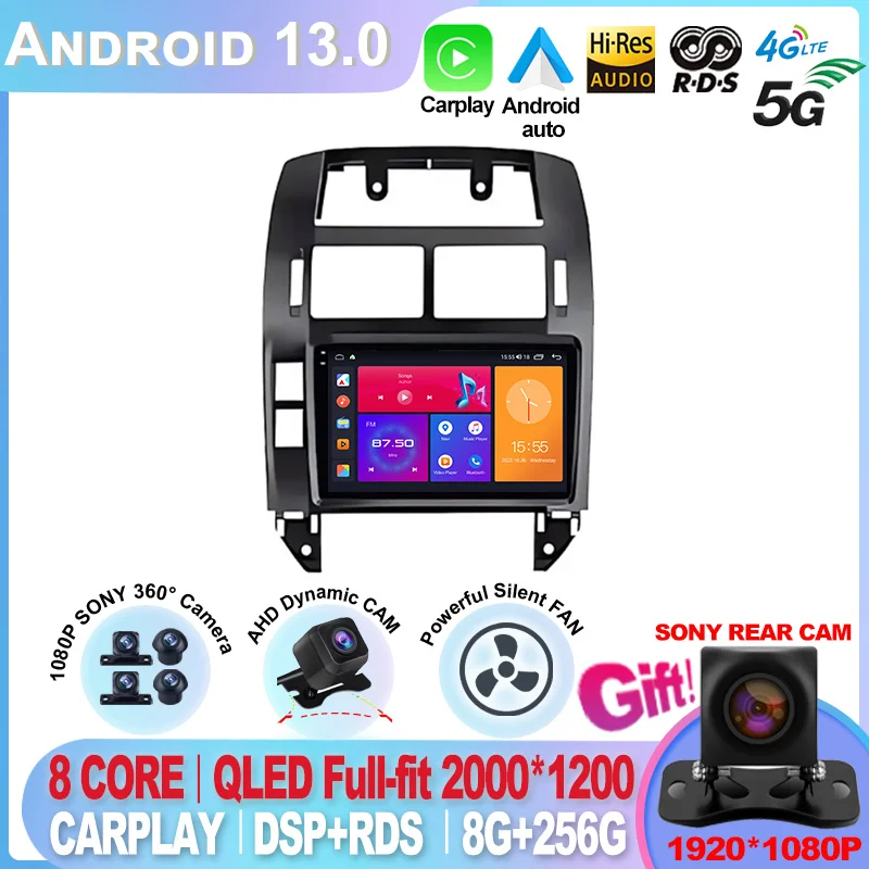 

For Volkswagen VW Polo MK4 6Q 9N 9N3 2004- 2009 Car Radio Android 13 Auto Multimedia Video Player GPS Carplay QLED Screen Stereo