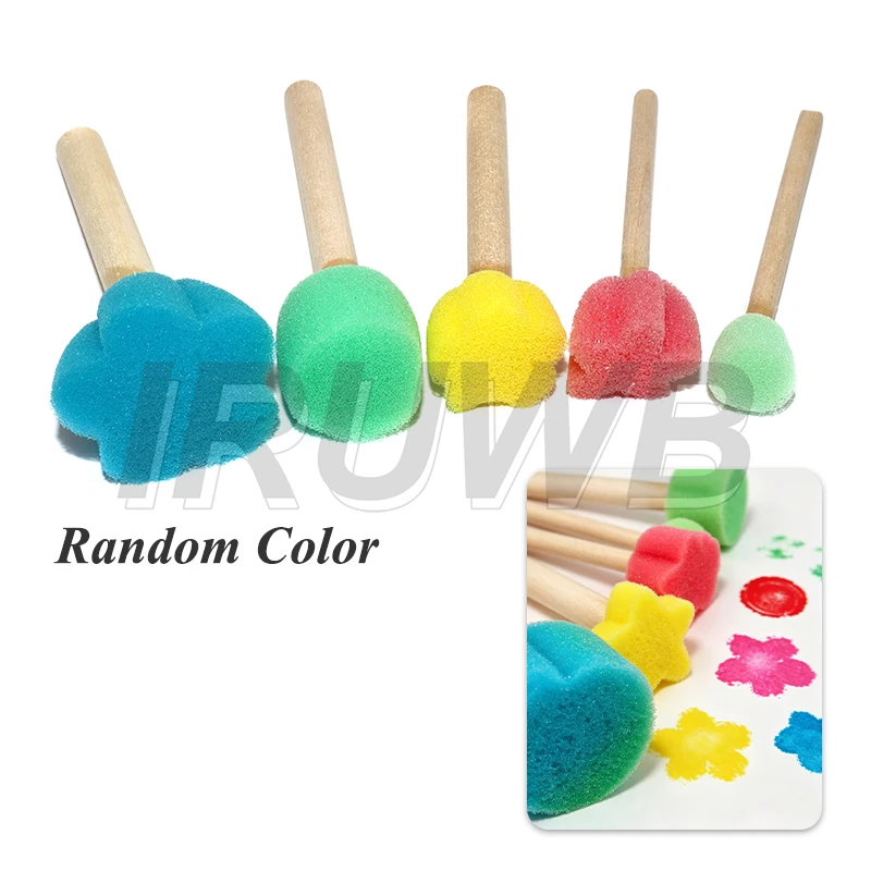 Foam Sponge Brush with Wooden Handle Round Flower Multi Size Painting Tools for Kids Children DIY Acrylic Watercolor Varnishes
