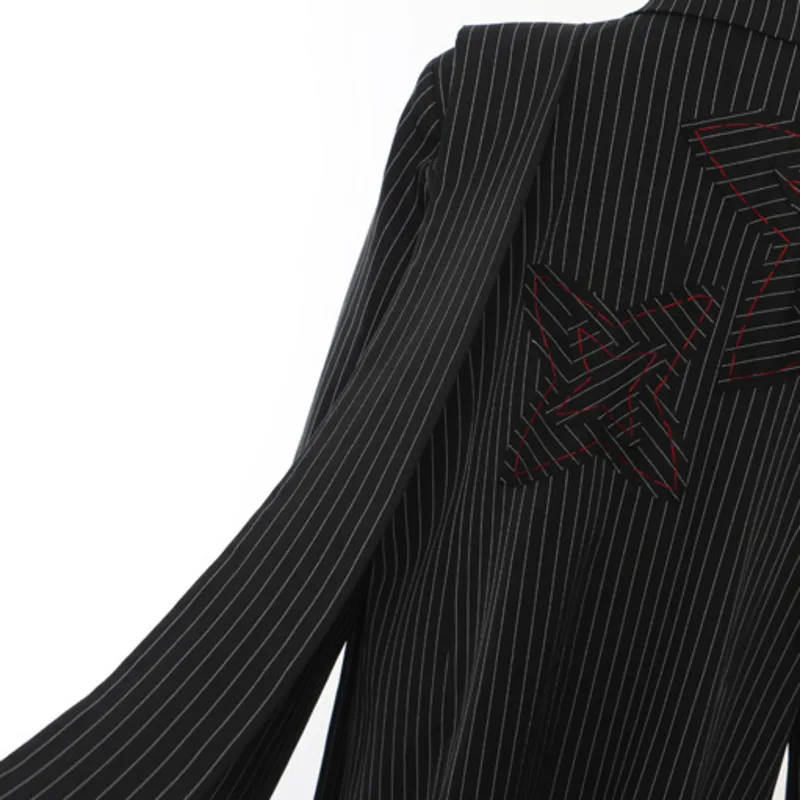 EAEOVNI, abrigo largo de retazos irregulares a rayas a la moda para mujer, chaqueta con botones con diseño bordado Floral, Ropa nueva 2025 1A593