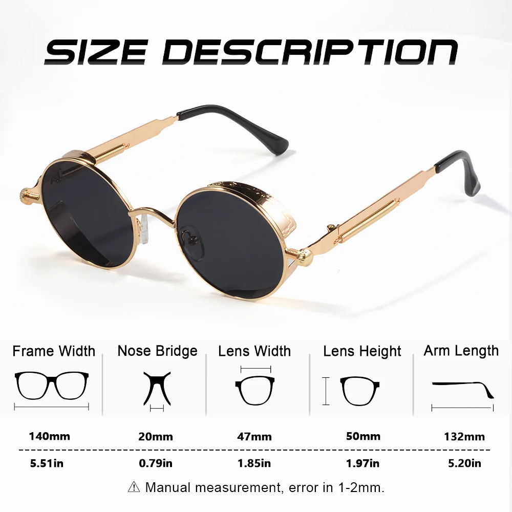 CRIXALIS Vintage Round Sunglasses Retro Steampunk Sun Glasses for Men Women Small Metal Circle Driving Party Glasses UV400 image 2