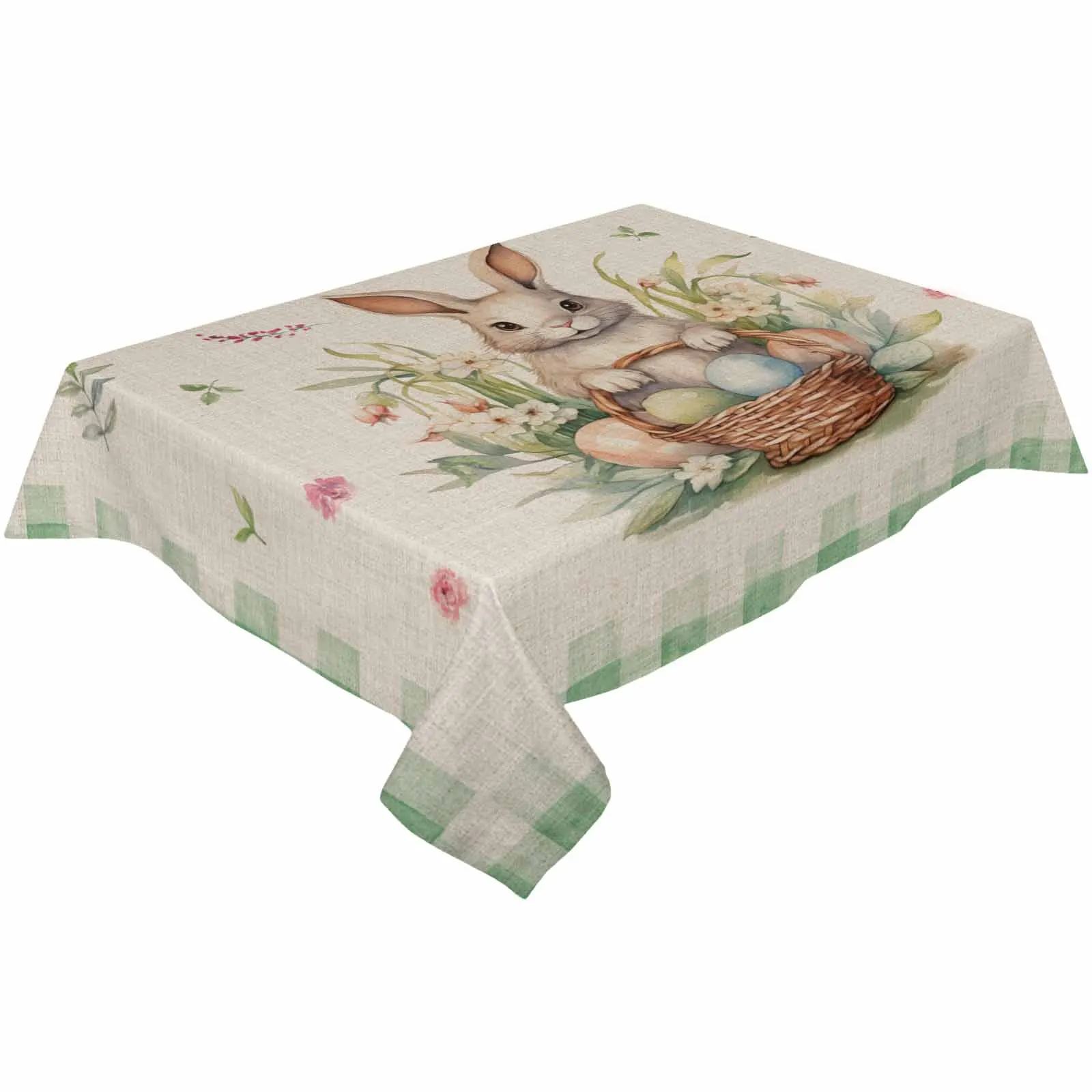 Easter Rabbit Watercolor Flower Table Cloth Waterproof Dining Tablecloth Kitchen Decorative Party Table Cover