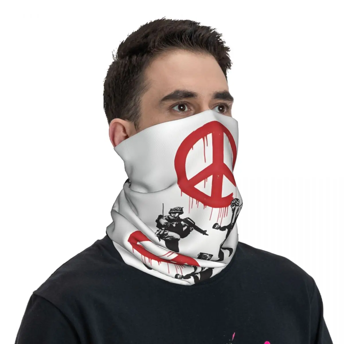 Banksy Graffiti Propaganda Peace Symbol Bandana Neck White Scarf Multi-use Headwear Fishing Unisex Adult Winter