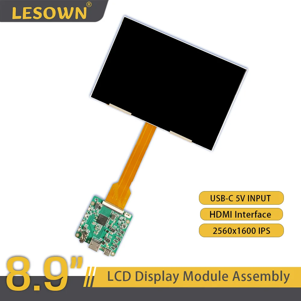 

LESOWN Wide Screen Display 2.5K 1200:1 Type-C HDMI-Compatible 8.9 inch 2560x1600 Bright IPS LCD Module Panel with Driver Board