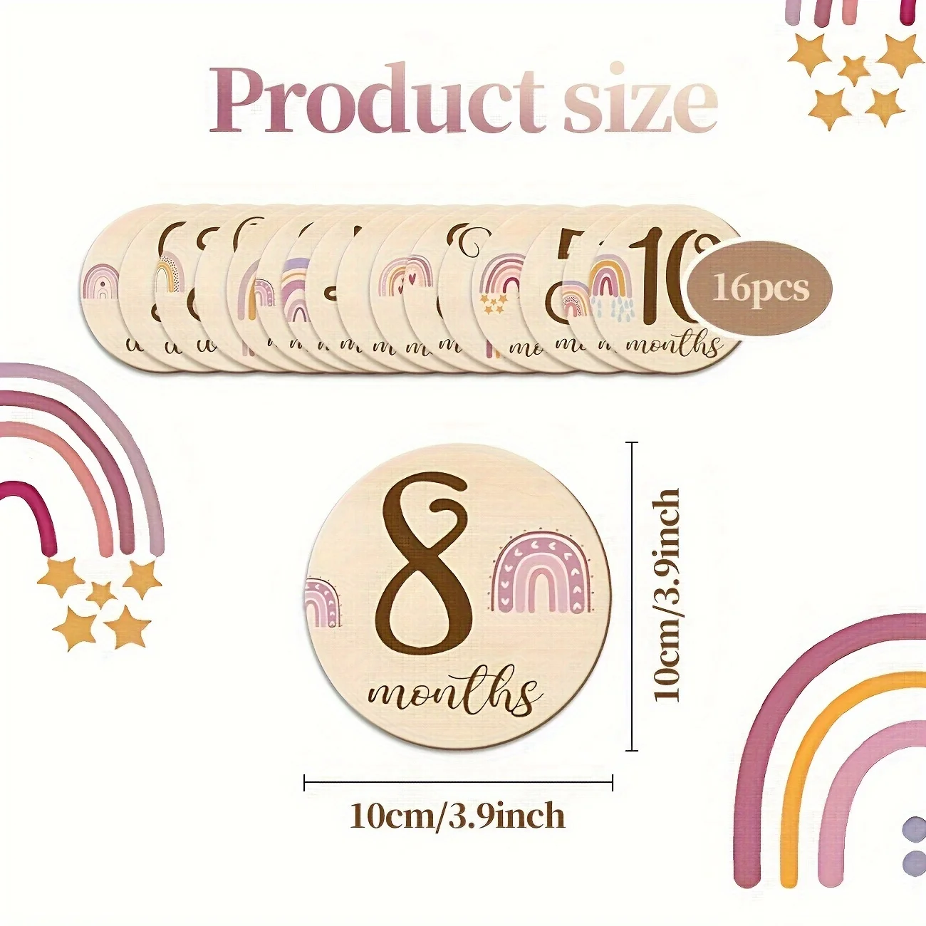 16 قطعة من بطاقات الميل الشهرية بطاقة تسجيل مثالية لحديثي الولادة مع دعائم تصوير بنمط قوس قزح لطيفة لنمو المستندات