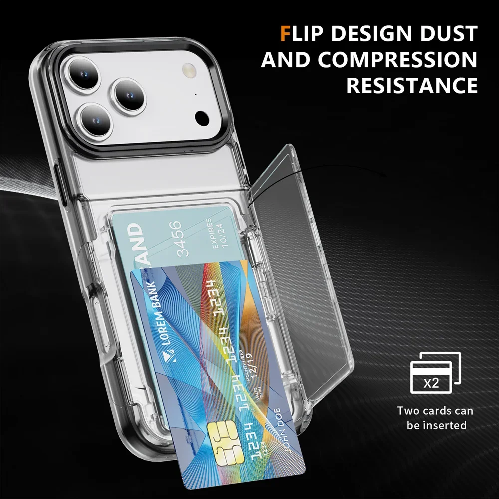 

Прозрачный чехол-подставка для карт с держателем для карт для iPhone 17 Air 16 15 Plus 14 13 12 Pro Max, противоударный акриловый жесткий чехол