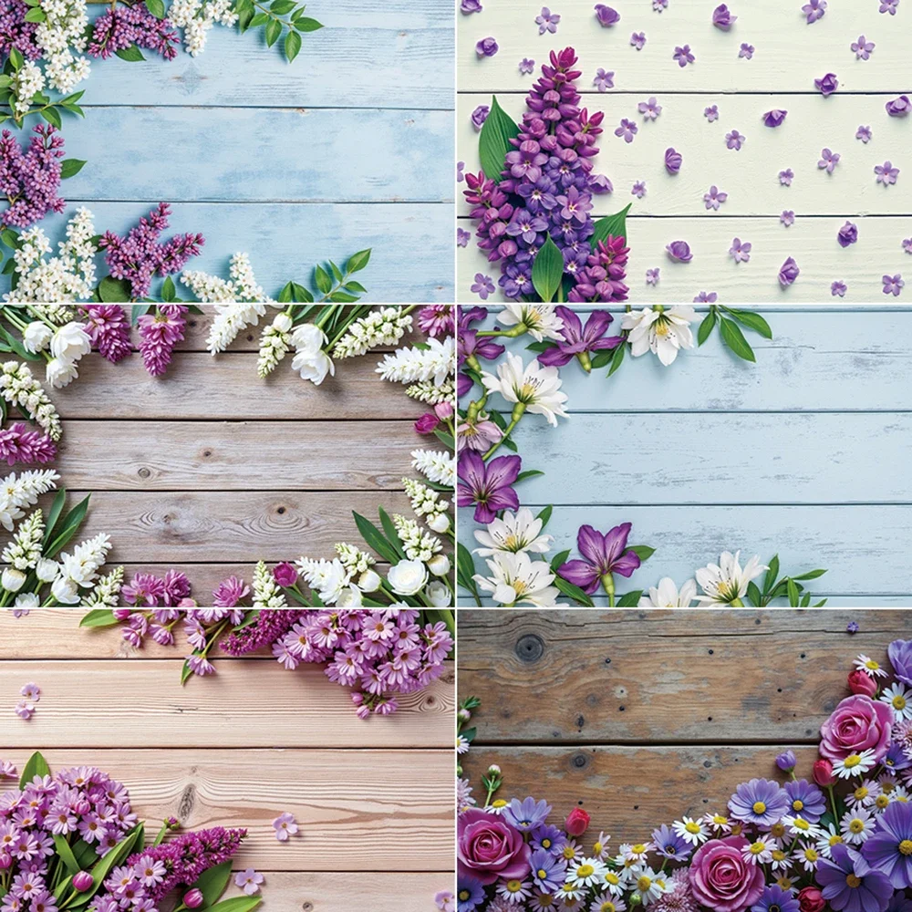 

MOON.QG Floral Flowers Wooden Plank Background Photography Food Subject Product Backdrop Wood Boards Studio Photoshoot Supplies