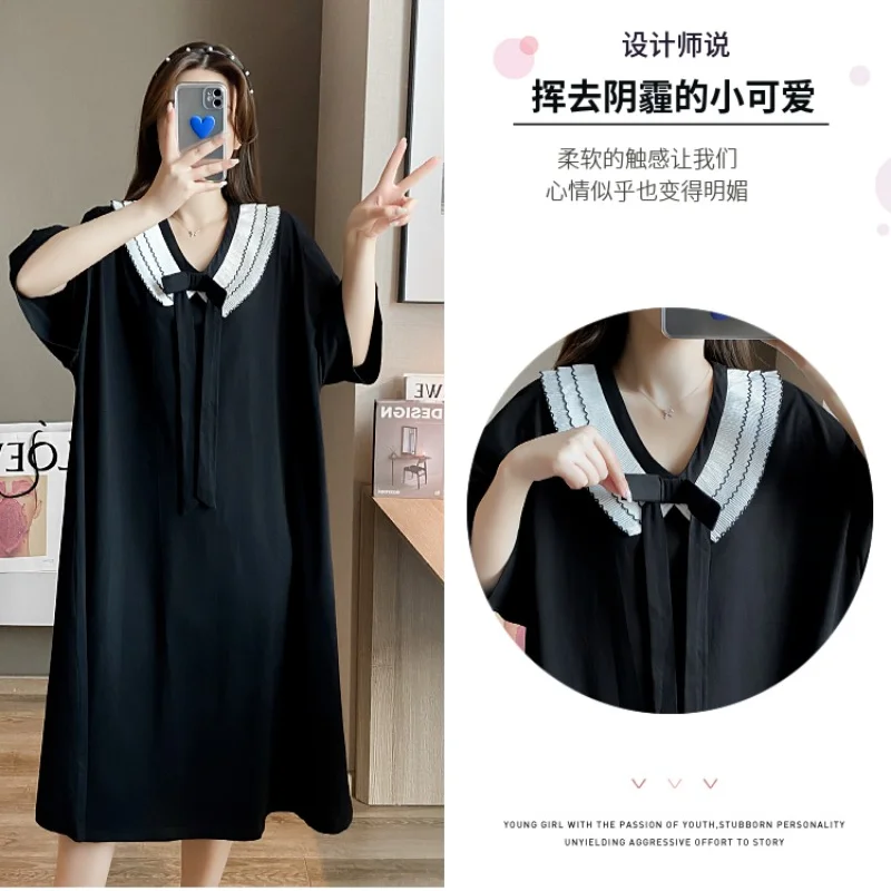 Oversized Weight 150kg Loose Thin Homewear Women Plus Size Midi Nightdress  Summer Japan Girl Pajamas Short Sleeve Nighties 3XL