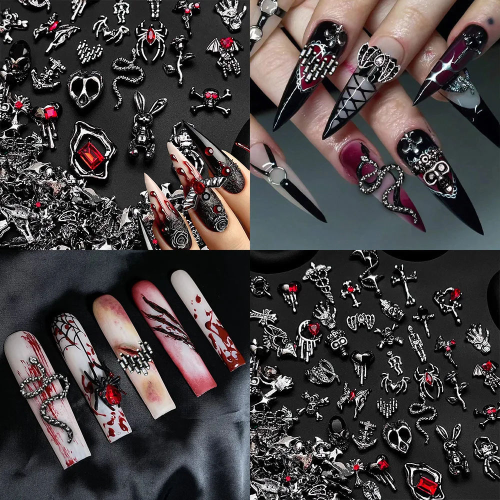 Halloween Mixed Vintage Dark Alloy Nail Art Accessories Skull Cross Punk Style Nail Rhinestones