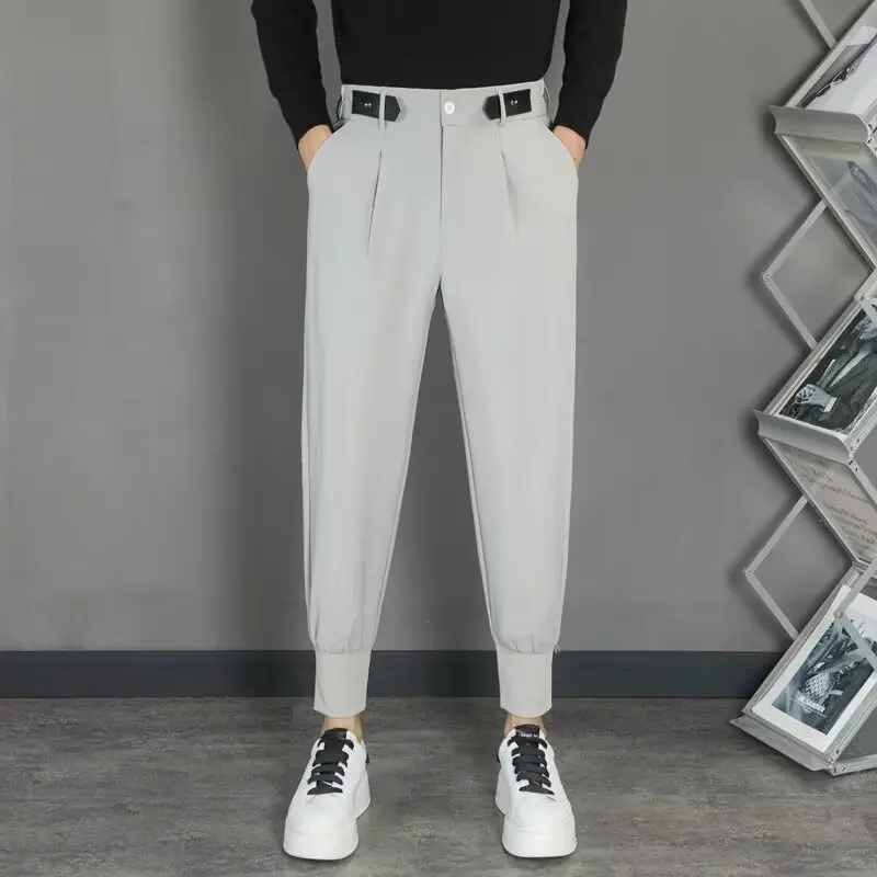 

Мужские летние длинные брюки, черные брюки, мужские прямые брюки, костюмы, корейские модные мужские брюки, мужская одежда высокого качества, платье