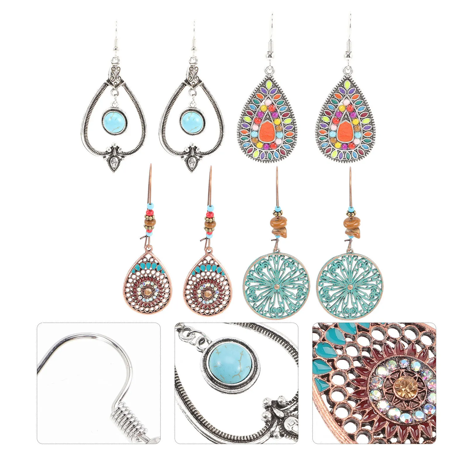 

4Pairs Turquoise Earrings Bohemian Style Elegant Lightweight Daily Wear Drop Dangle Earrings for Women Girls Jewelry
