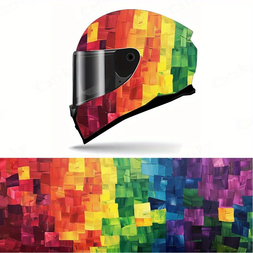 

Rainbow Cube Full Face Helmet Decals - Durable and Waterproof PVC, self-adhesive Motorcycle Racing Helmet Aesthetic Sticker, H