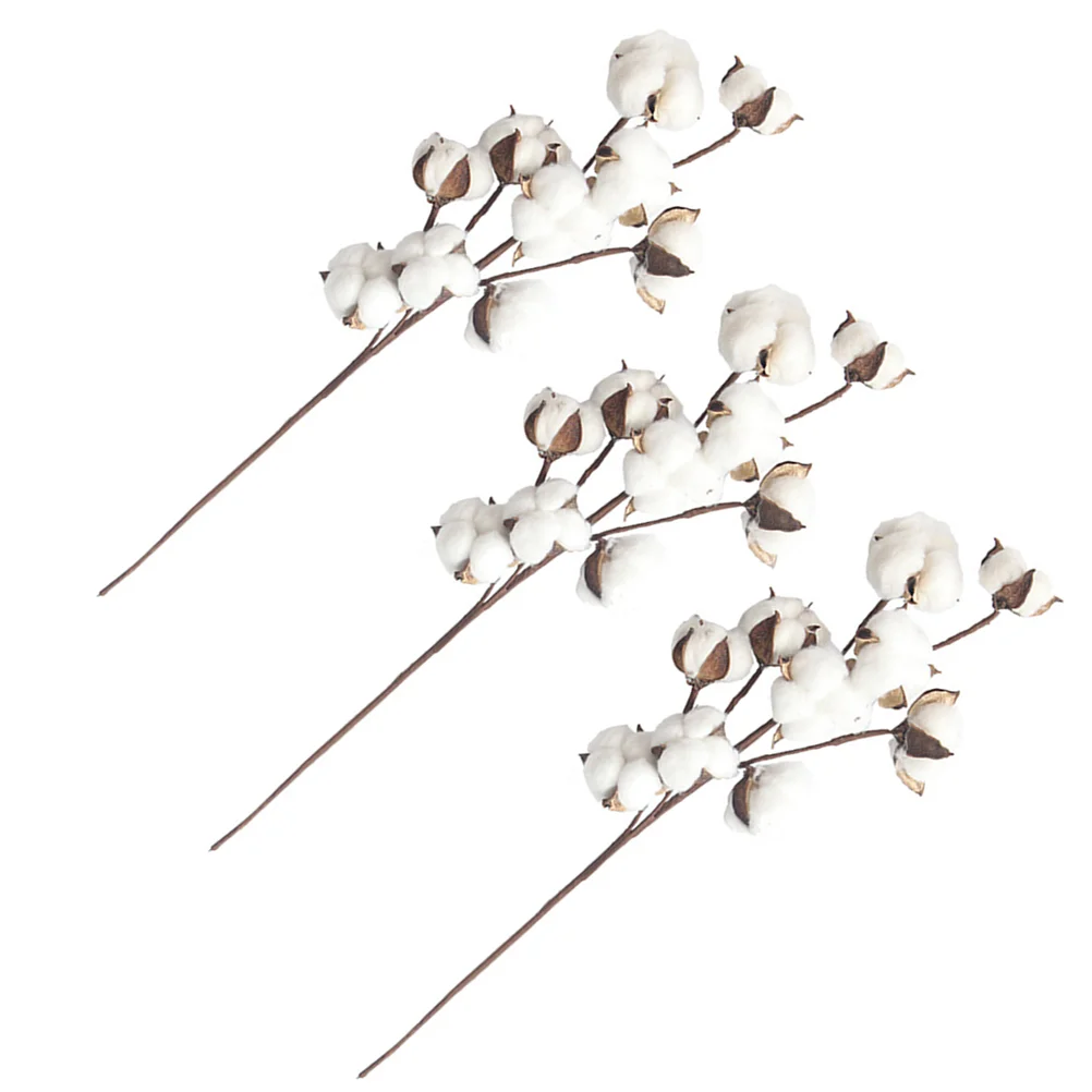 

10 Heads Artificial Flower Bouquet Home Decor Dried Cotton Stems Household White Wooden