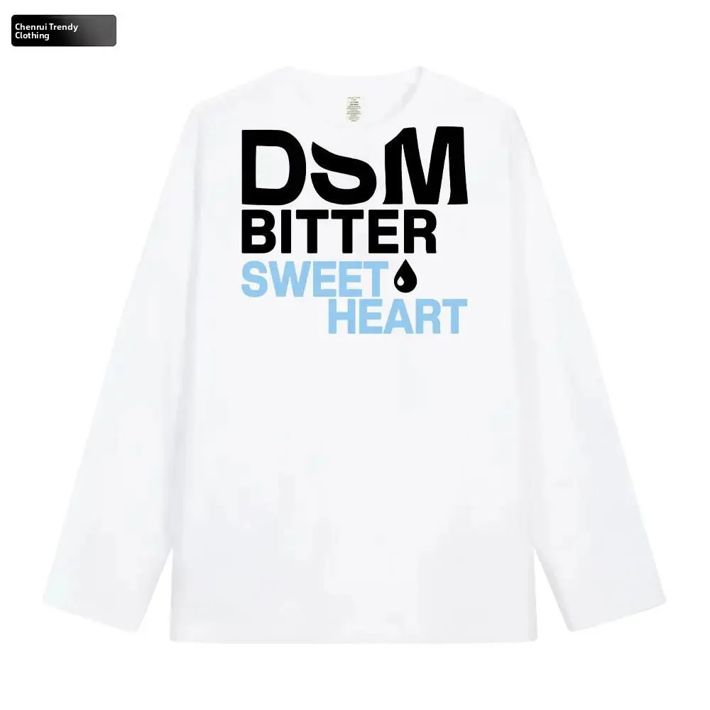 

Fall American Casual High Street Loose Cotton Long Sve T-irt ex Couple Simple Letter Print Street Sle Top