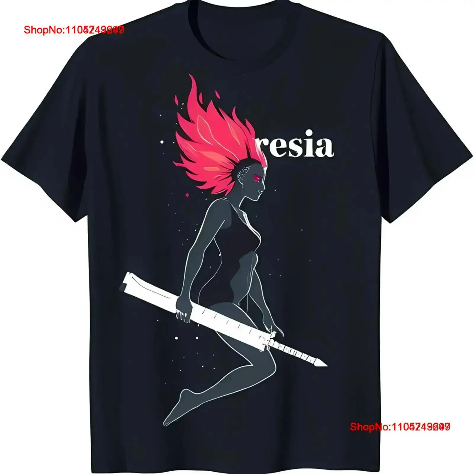 Bold Black T Shirt with Fiery Red Haired 'Resia' Text vintage Washed Comfortable Stretched Breathable Versatile Soft  vintage