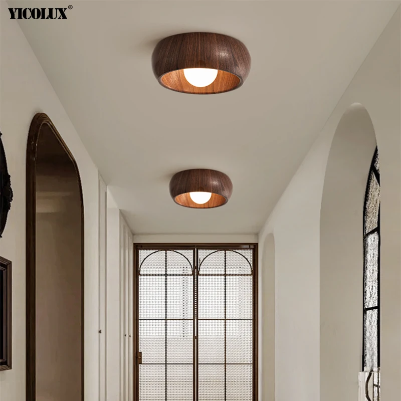 

Creative Wood Grain Color LED Ceiling Lamp Corridor Entrance Hall Balcony Nordic Retro Homestay Walnut Colored Lighting Fixture