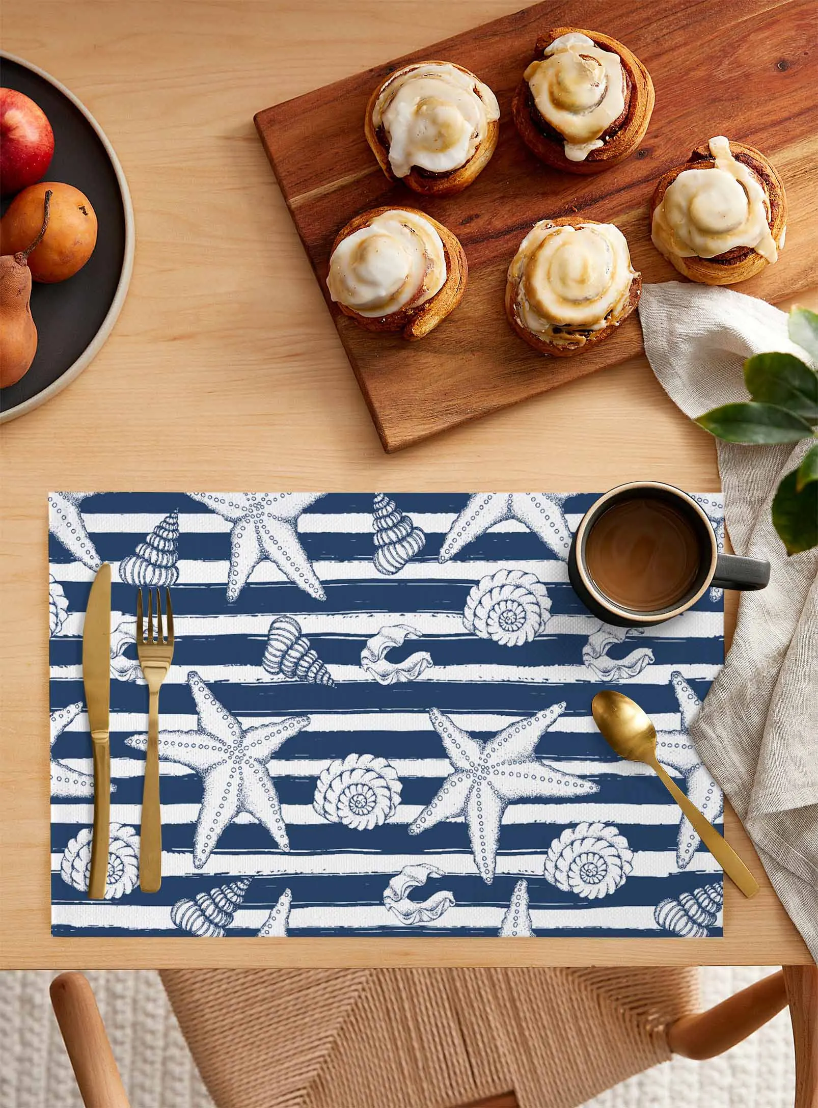 Striped Conch Lines in The Natural Ocean Kitchen Dining Table Decor Accessories 4/6pcs Placemat Heat Resistant Tableware Mat