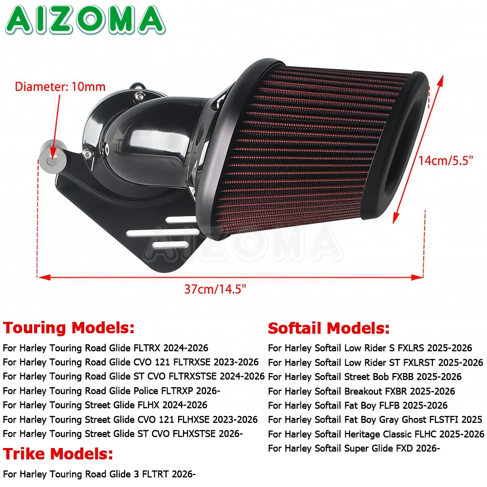 Heavy Breather Extreme Air Filter For Harley Touring Road Street Glide 2023-Later Softail 2025-2026 High-Flow Intake Cleaner Kit