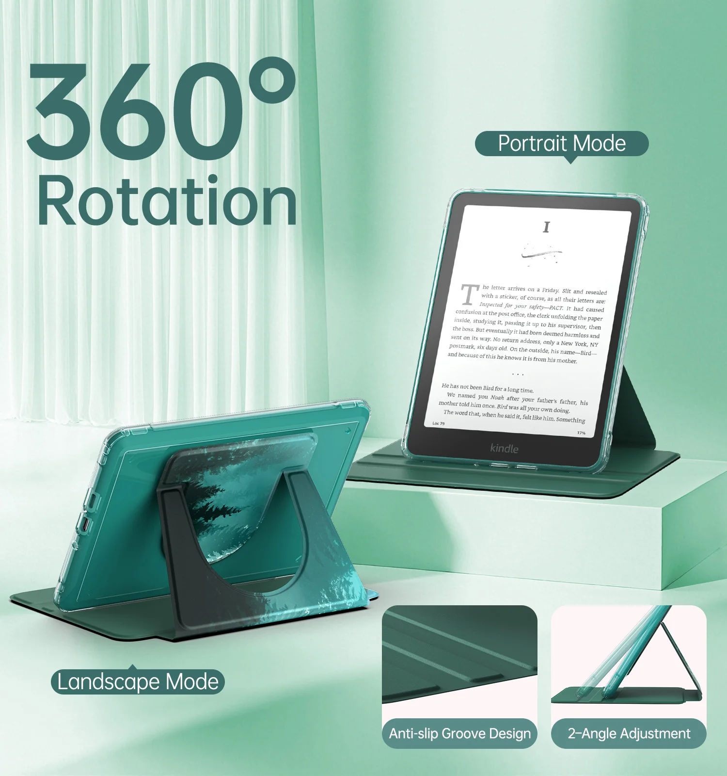 360 ° حافظة دوارة لجهاز Kindle Paperwhite 12th Generation 2024 غطاء خلفي شفاف قابل للفصل مغناطيسي قابل للتعديل #4