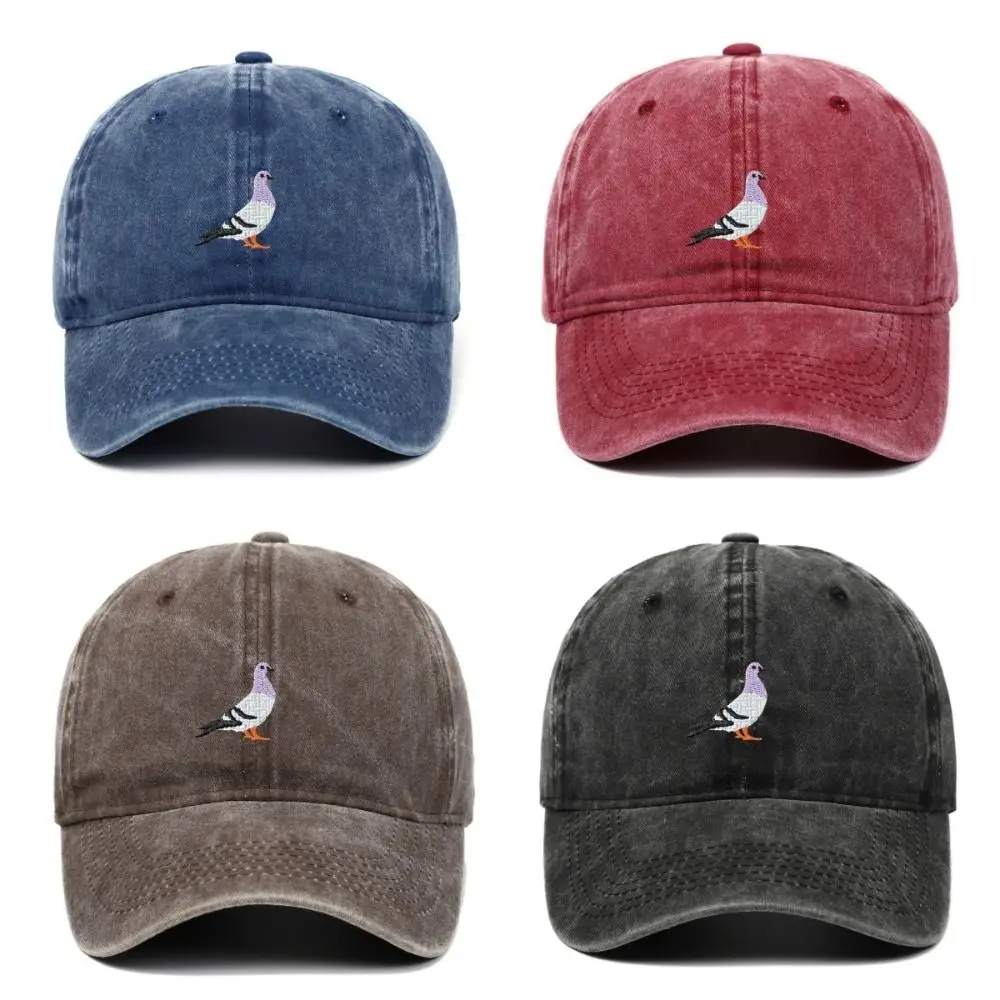 Pigeon Embroidery Pattern Baseball Cap Casual Adjustable Distressed Faded Cap Vintage Outdoor Sports Baseball Hats All Seasons