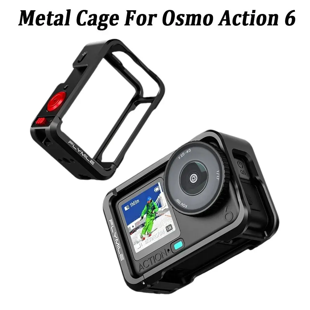 Aluminum Alloy Protective Case with Lens Cover Built-in Cold Shoe Metal Cage Quick Release Camera Frame for DJI Osmo Action 6