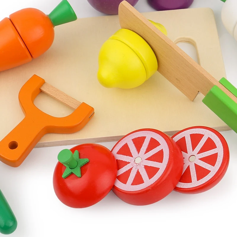 Simulation Kitchen Pretend Toy Cutting Fruit Set Wooden Classic Game Educational Toy For Children Kids Gift