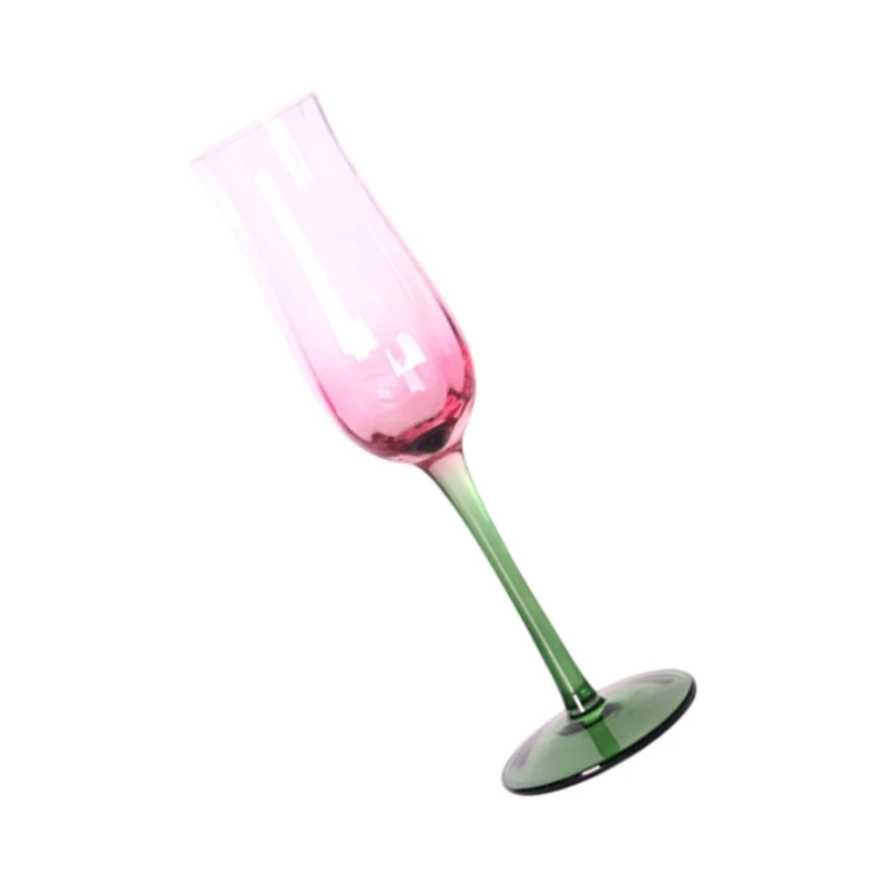 Pink to Green Gradient Glass Drinkware, Long Stem Wine Glasses for Home Hosts, Decorative Colored Glassware for Table J0MC