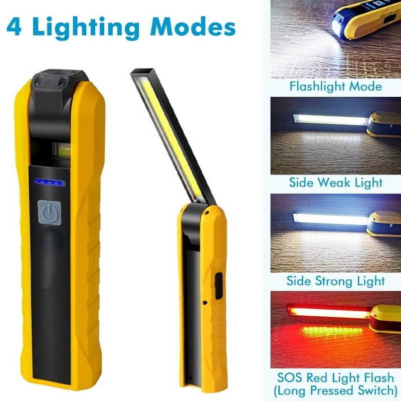 Multifunction Portable COB Work Light with Magnet Rotatable Hook Flexible Inspection Hand Lamp Outdoor Rotatable Torch Light
