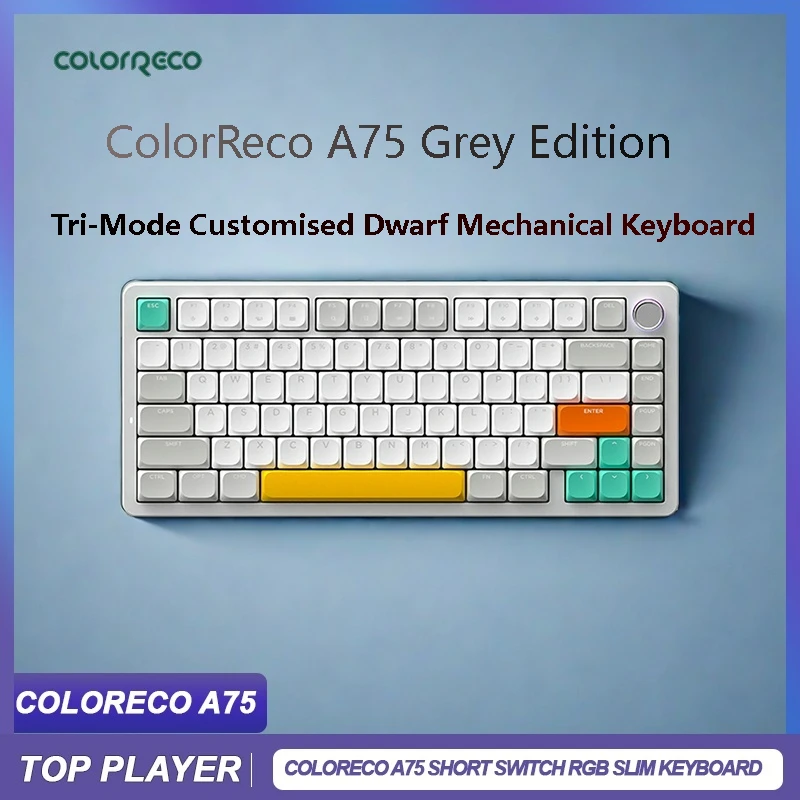 

ColorReco A75 Keyboard Dwarf Switch 3 Mode Customizable Hot Swappable Mechanical Gaming Ergonomics Mac Office Silent RGB