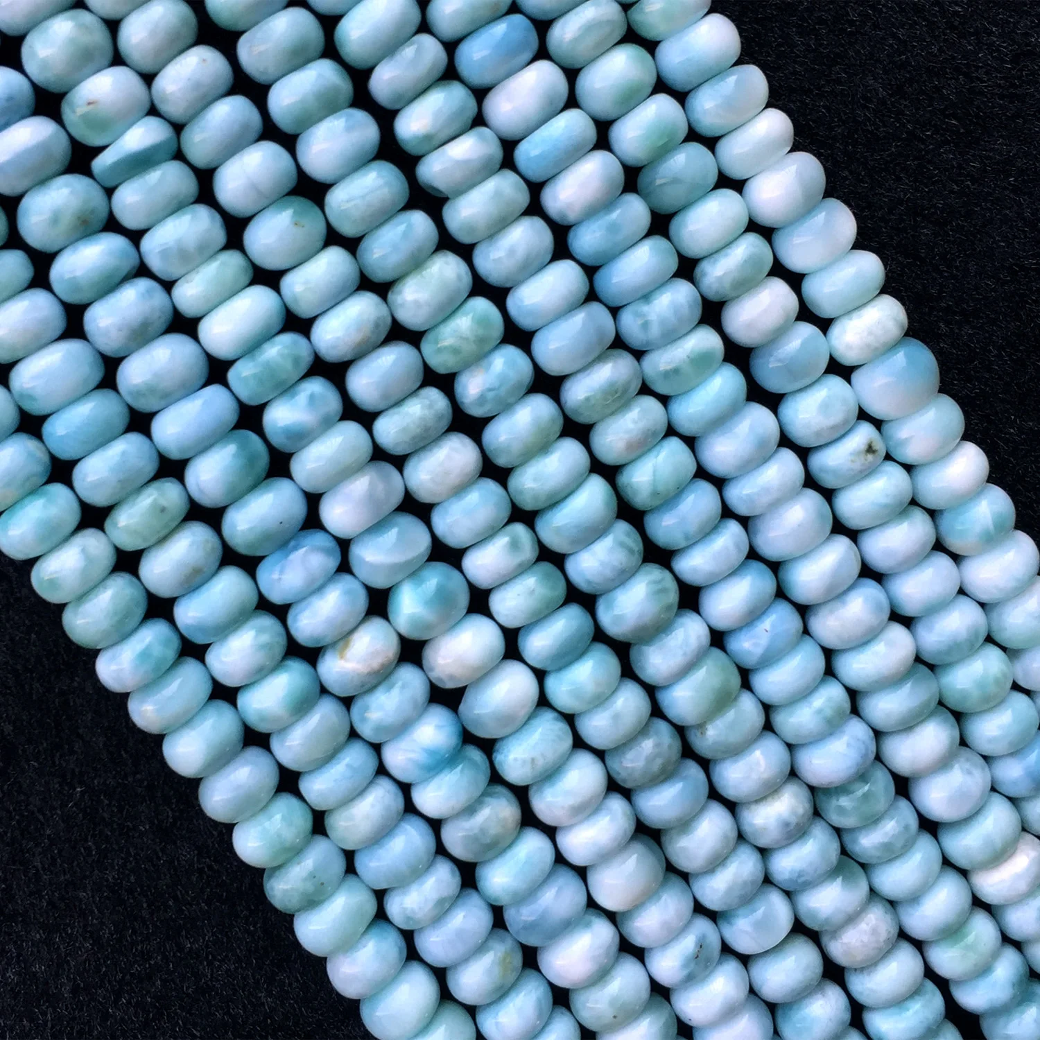 Veemake Dominican Natural Blue Larimar Smooth Rondelle Small Beads 05817