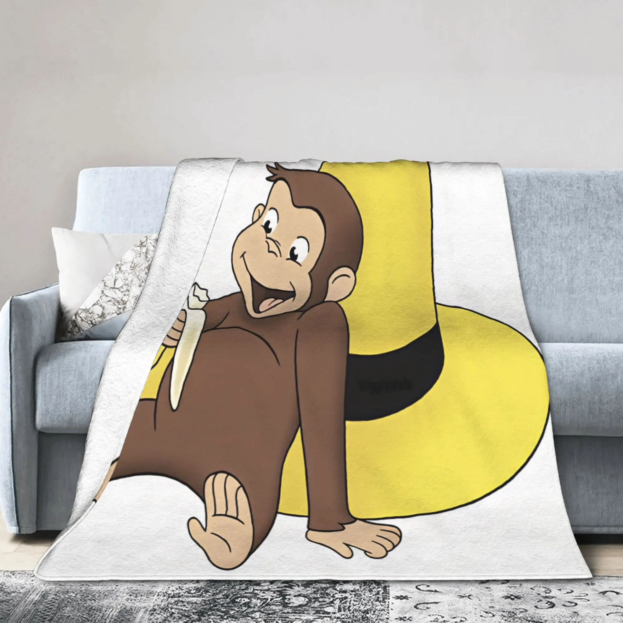 Curious George Banana Yellow Big Hat Flannel Blankets Soft Throw Blanket for Living Room Decorative Bedspread Sofa Bed Cover