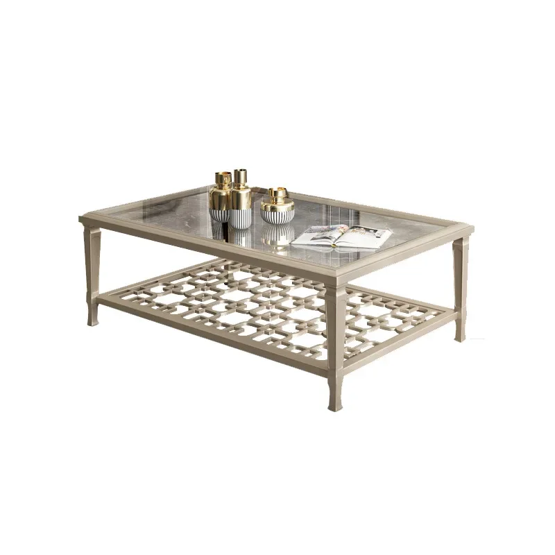 

Light luxury solid wood coffee table simple villa living room tempered glass hollow creative